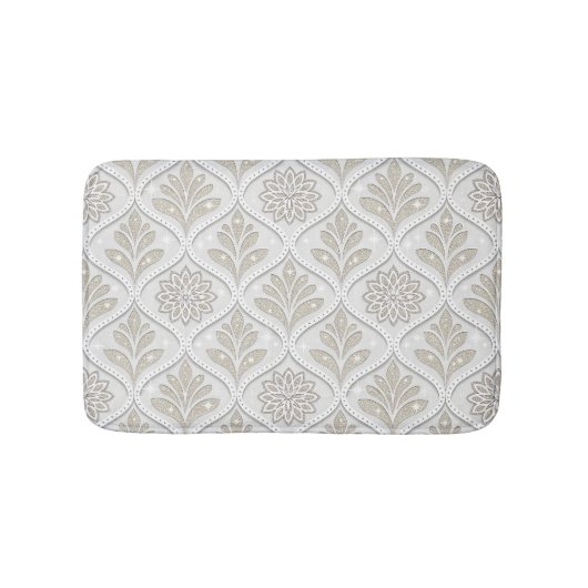 Beige & White Sparkling Quatrefoil Pattern バスマット (正面)