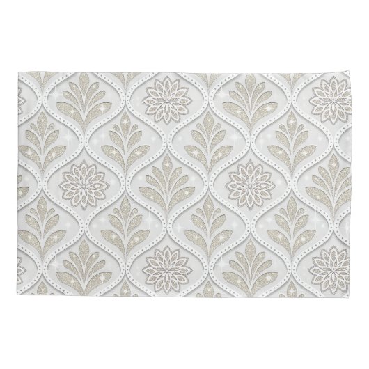 Beige & White Sparkling Quatrefoil Pattern 枕カバー (裏面-左)
