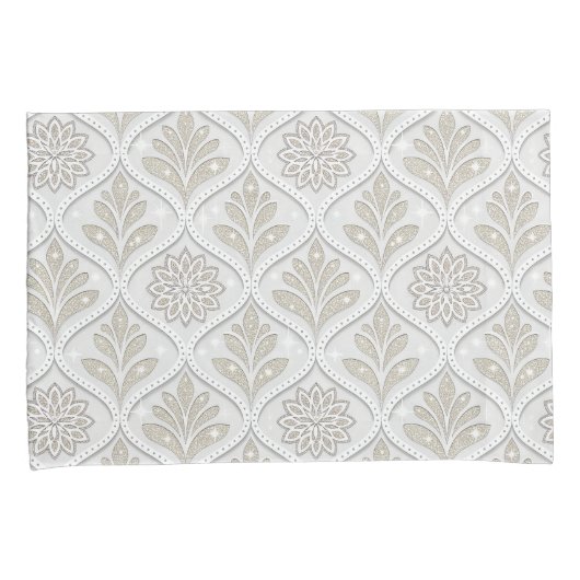 Beige & White Sparkling Quatrefoil Pattern 枕カバー (正面右)