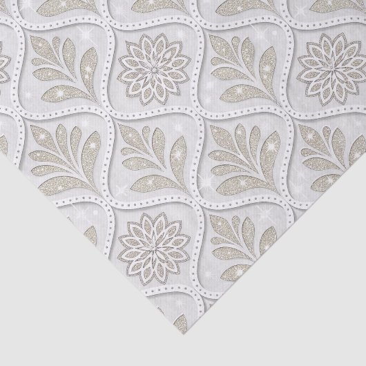Beige & White Sparkling Quatrefoil Pattern 薄葉紙 (詳細)