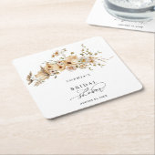 Beige Wild Flowers Bridal Shower スクエアペーパーコースター (アングル)