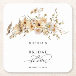 Beige Wild Flowers Bridal Shower スクエアペーパーコースター