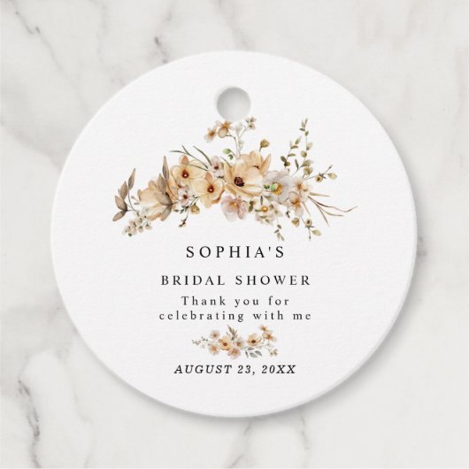 Beige Wild Flowers Bridal Shower フェイバータグ (正面)