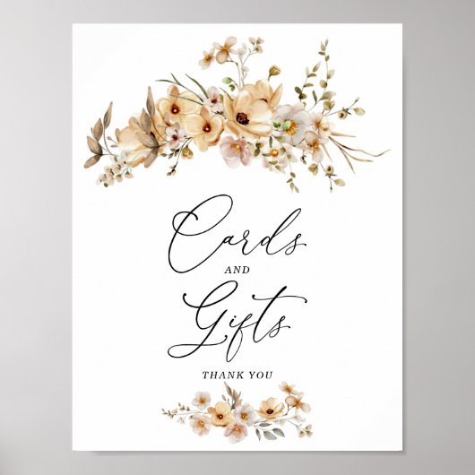 Beige Wild Flowers Cards & Gifts Sign ポスター (正面)