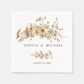 Beige Wild Flowers Wedding スタンダードカクテルナプキン (正面)