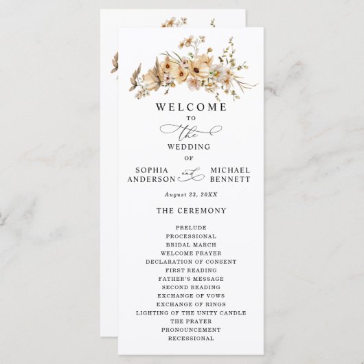 Beige Wild Flowers Wedding プログラム (正面/裏面)