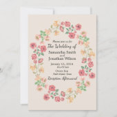 Beige's Invitaの花の水彩結婚リングや輪 招待状 (正面)