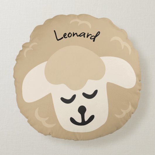 Beiges Schaf - personalisierbares Kinderkissen ラウンドクッション (正面)