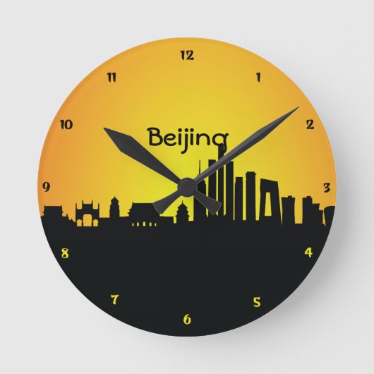 Beijigの都市景観夜シルエットの柱時計 ラウンド壁時計 (正面)