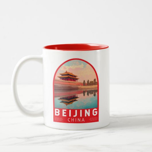 Beijing China Travel Art Emblem ツートーンマグカップ (左)