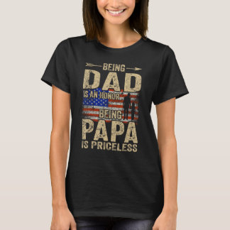 Being A Dad Papa  Retro  Fathers Day USA Flag 1 Tシャツ