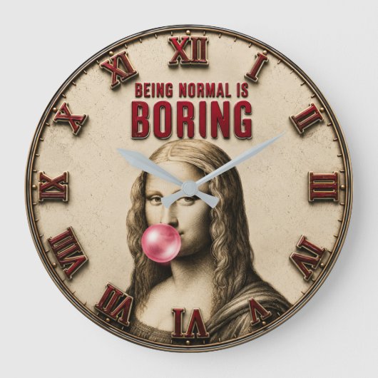 Being Normal Is Boring Funny Mona Lisa Bubble Gum ラージ壁時計 (正面)