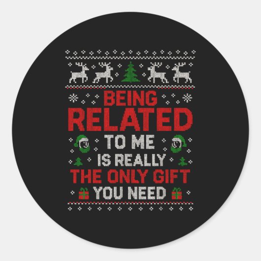 Being Related To Me Funny Christmas Family Xmas Pa ラウンドシール (正面)