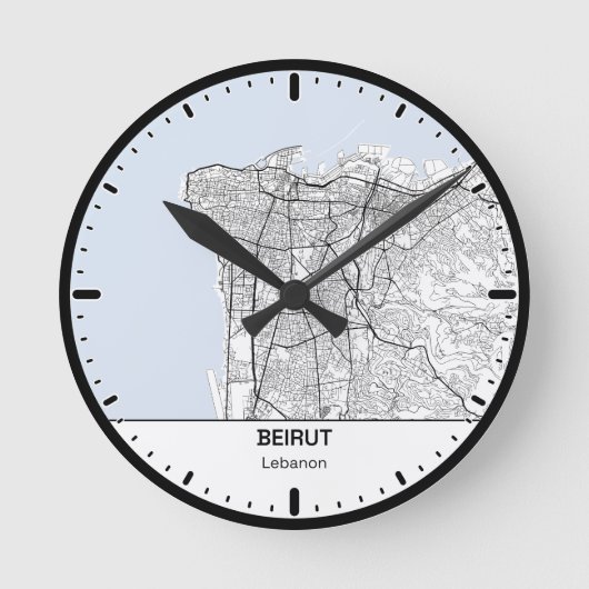 Beirut Clock City Line Art ラウンド壁時計 (正面)