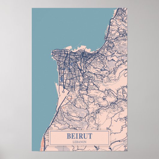 Beirut Lebanon Breezy City Map Travel ポスター (正面)