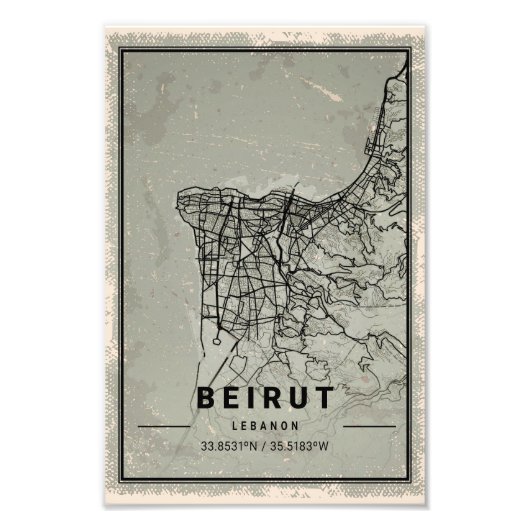 Beirut map print poster canvas | Lebanon フォトプリント (正面)