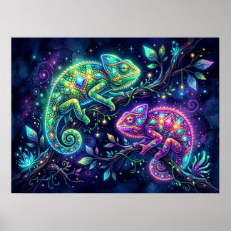 Bejeweled Chameleon Design Wall Poster ポスター