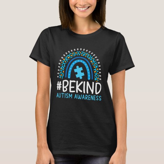 BeKind Autism Awareness Girls Kids Women Leopard R Tシャツ (正面)