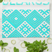 Belarus л е Pattern бターコイズ キッチンタオル (折り畳み)