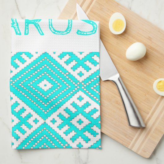 Belarus л е Pattern бターコイズ キッチンタオル (四つ折り)