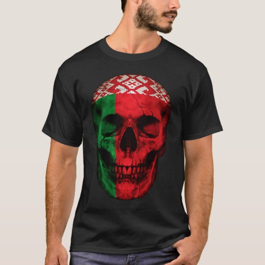 Belarus Flag Skull Belarusian Roots Proud Patrioti Tシャツ (正面)