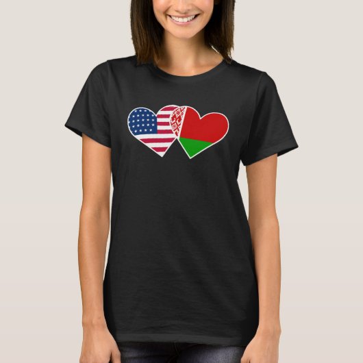 Belarus USA Flag Twin Heart  for Belarusian Americ Tシャツ (正面)