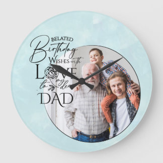 Belated Birthday Calligraphy Photo Design For Dad ラージ壁時計