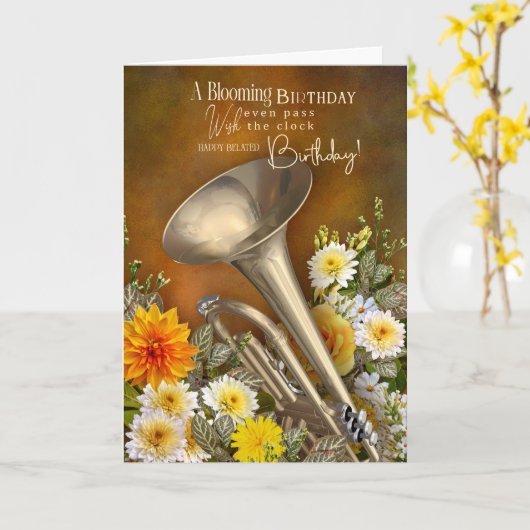 Belated Birthday with Trumpet Music Theme Card カード (黄色い花)