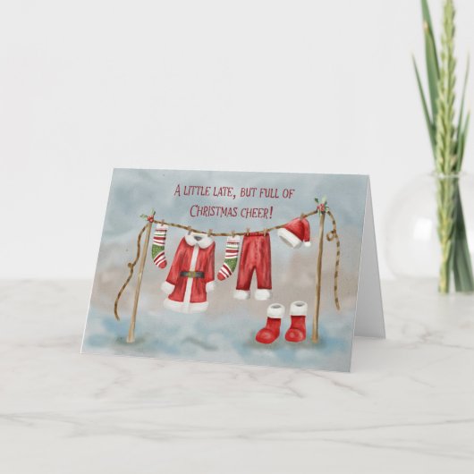 Belated Christmas with Santa’s Outfit on Clothesl サンキューカード (正面)
