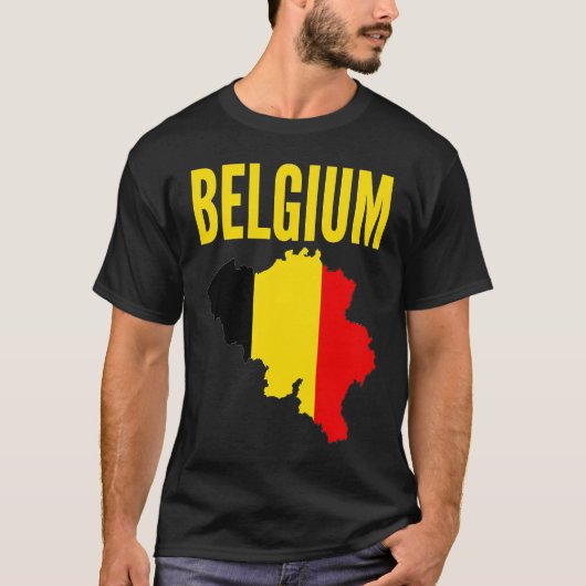 Belgian  Belgium Country Map Flag Tシャツ (正面)