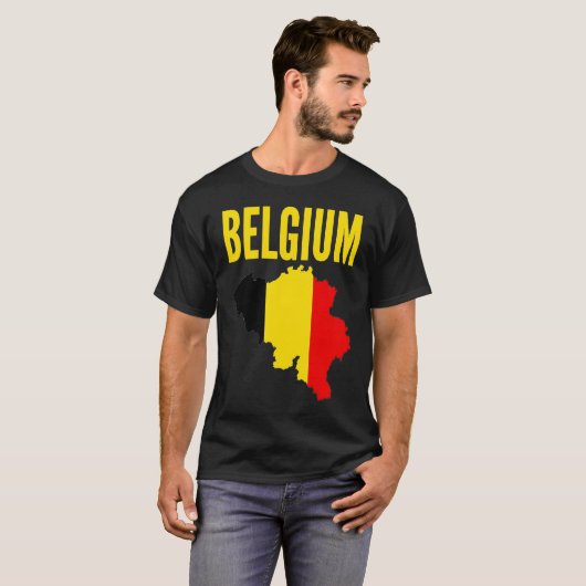 Belgian  Belgium Country Map Flag Tシャツ (正面フル)