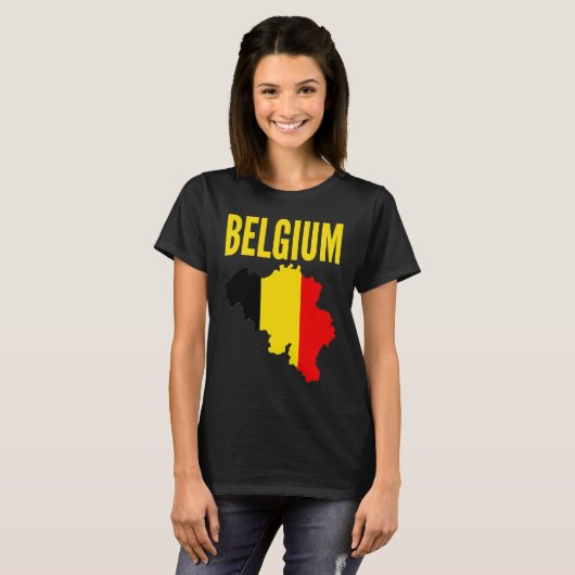 Belgian Belgium Country Map Flag Tシャツ (正面フル)