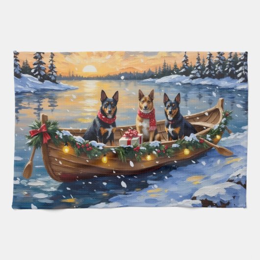 Belgian Malinois Christmas Boat Holiday キッチンタオル (横)