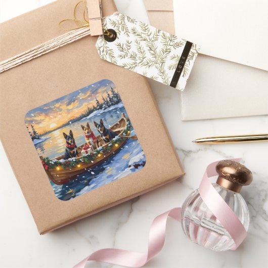 Belgian Malinois Christmas Boat Holiday スクエアシール (ギフト)