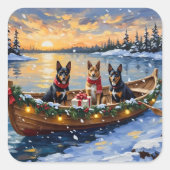 Belgian Malinois Christmas Boat Holiday スクエアシール (正面)