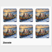 Belgian Malinois Christmas Boat Holiday スクエアシール (シート)