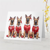 Belgian Malinois Christmas Dress Santa Hat カード (黄色い花)