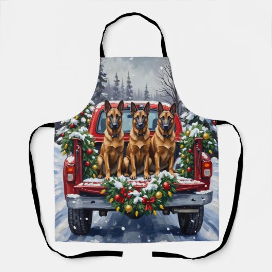 Belgian Malinois Christmas Red Truck Holiday エプロン (正面)