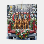 Belgian Malinois Christmas Red Truck Holiday セラミックオーナメント (左)