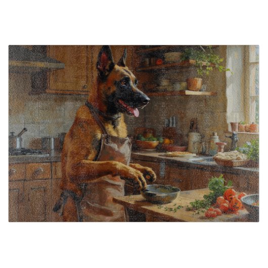 Belgian Malinois Cooking in Kitchen カッティングボード (正面)