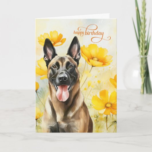 Belgian Malinois Dog and Golden Poppies Birthday カード (正面)