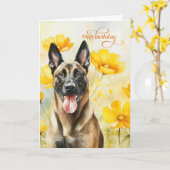 Belgian Malinois Dog and Golden Poppies Birthday カード (黄色い花)