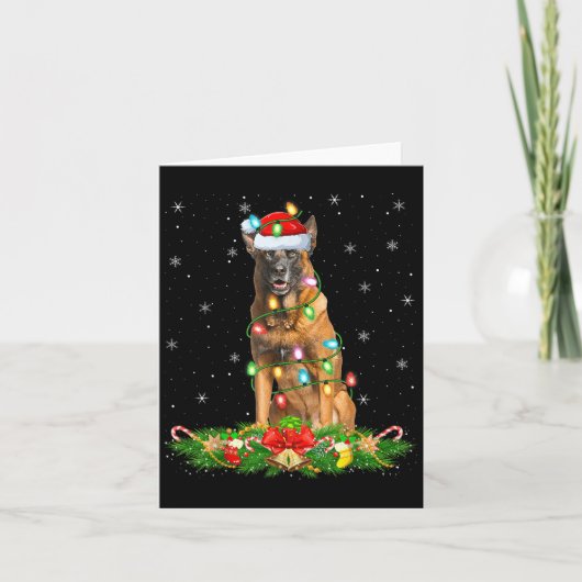 Belgian Malinois Dog Christmas Lights Funny Santa カード (正面)