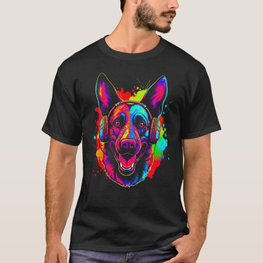 Belgian Malinois Dog DJ Festival Tシャツ (正面)