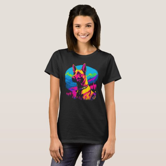 Belgian Malinois Dog Pop Art Tシャツ (正面フル)