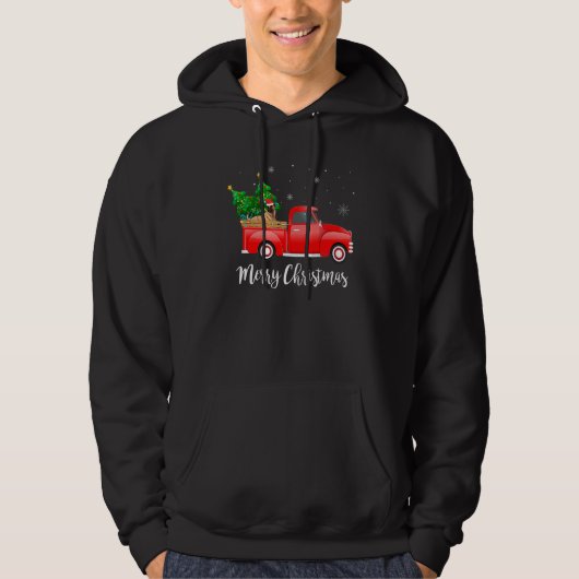Belgian Malinois Dog Riding Red Truck Christmas パーカ (正面)
