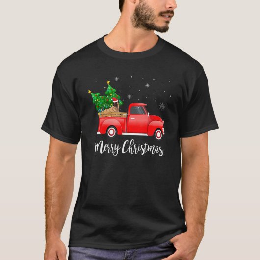 Belgian Malinois Dog Riding Red Truck Christmas Tシャツ (正面)