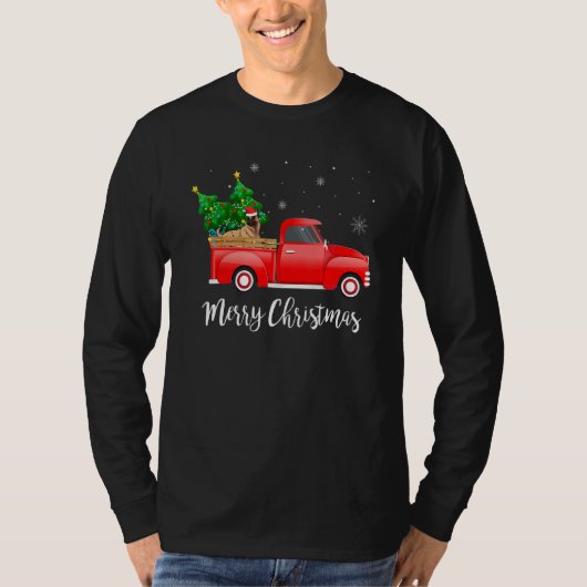 Belgian Malinois Dog Riding Red Truck Christmas Tシャツ (正面)