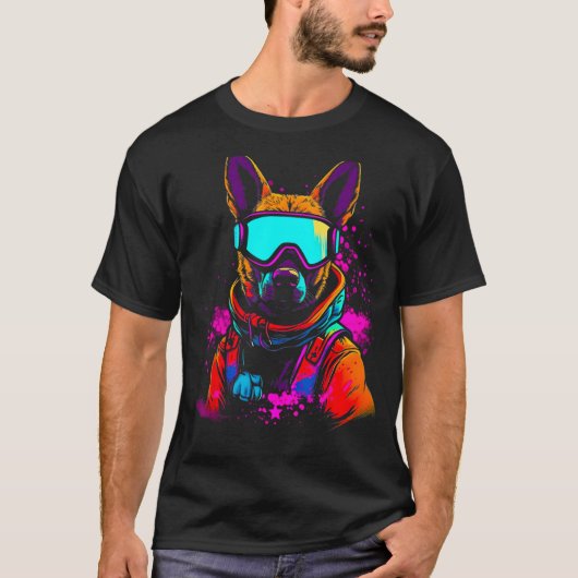 Belgian Malinois Dog Winter Snowboard Tシャツ (正面)