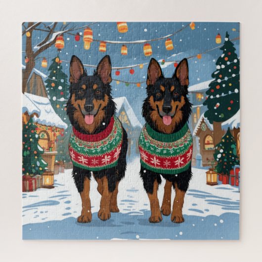 Belgian Malinois Dogs Christmas Snow Holiday  ジグソーパズル (縦)